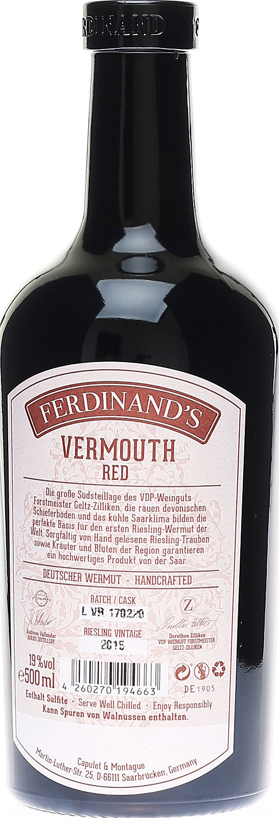 Ferdinand's Red Vermouth, hochwertiger Wermut aus Deuts